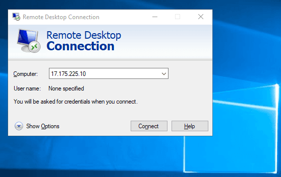 Connect from a windows machine